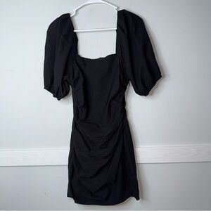 ASTR The Label Black Puff-Sleeve Square Neck Mini Dress